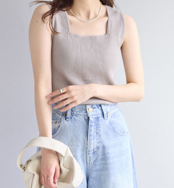  「【Du noir】リネンタッチスクエアネックタンクトップ」|タンクトップ|