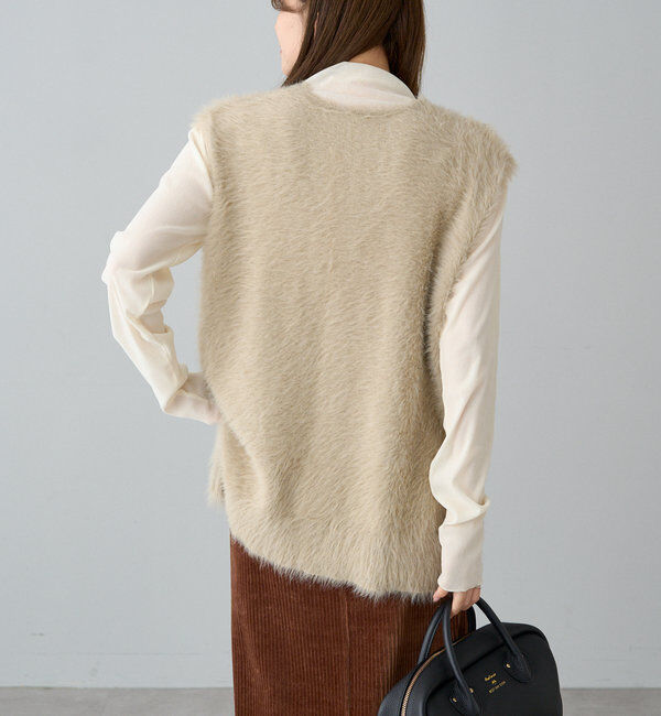  「【ふわもこ】シャギーニットチュニック丈Vネックベスト」|ニット・セーター|