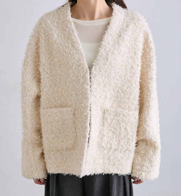  「ツィードライクニットボンディングジャケット」|ノーカラージャケット|