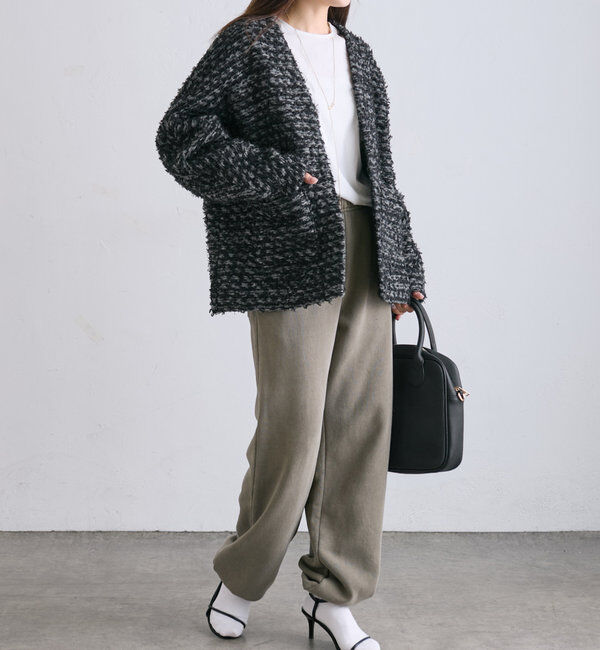  「ツィードライクニットボンディングジャケット」|ノーカラージャケット|