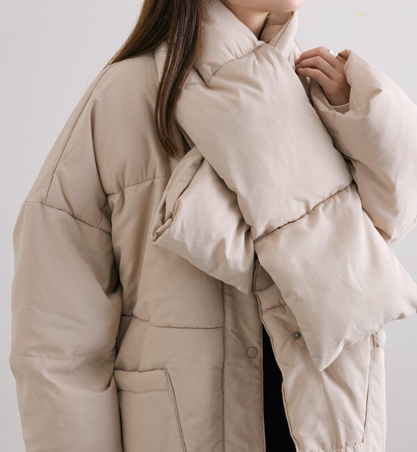  「【WEB限定】マフラー付きノーカラーフェイクダウンジャット」|ダウン|ベージュ