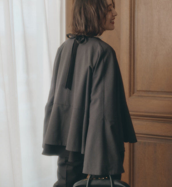  「【Du noir】ノーカラーペプラムシルエットジャケット」|テーラードジャケット|