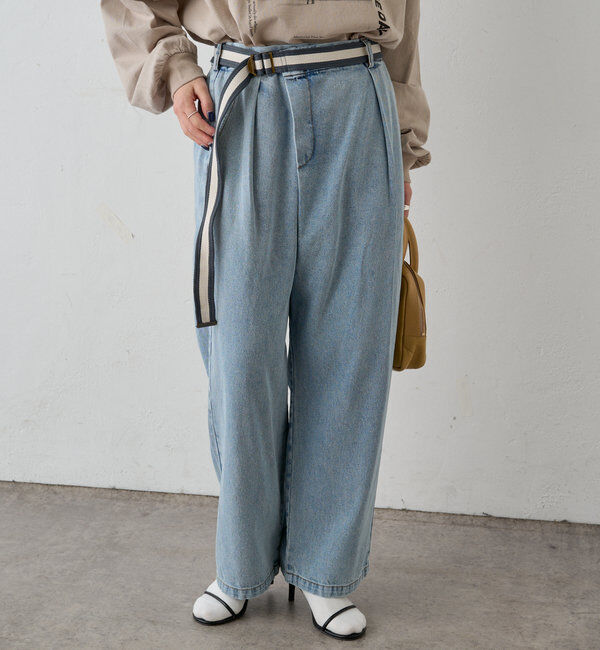  「ベルト付きリラックスデニムパンツ」|デニム|