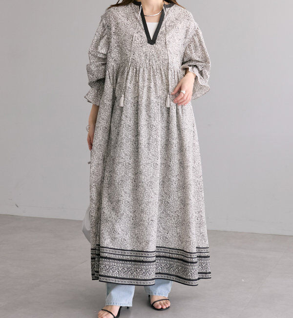  「インドコットンボイルボタニカルプリントワンピース」|ワンピース|