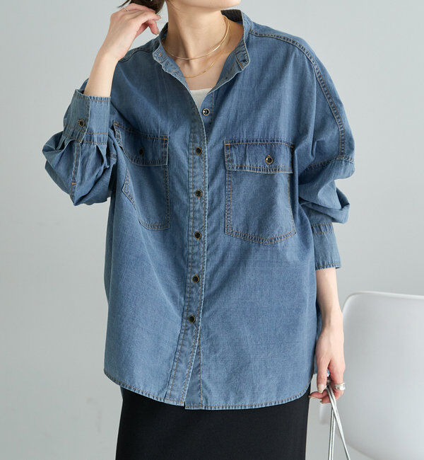  「シアーデニムバンドカラーブラウス」|シャツ・ブラウス|
