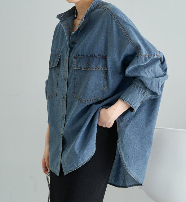  「シアーデニムバンドカラーブラウス」|シャツ・ブラウス|