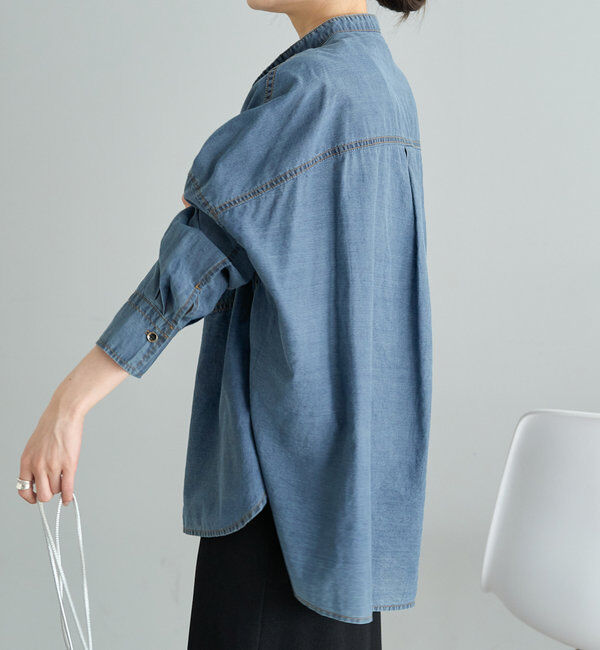  「シアーデニムバンドカラーブラウス」|シャツ・ブラウス|