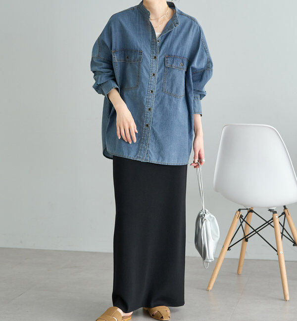  「シアーデニムバンドカラーブラウス」|シャツ・ブラウス|