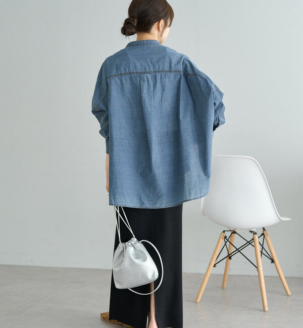  「シアーデニムバンドカラーブラウス」|シャツ・ブラウス|