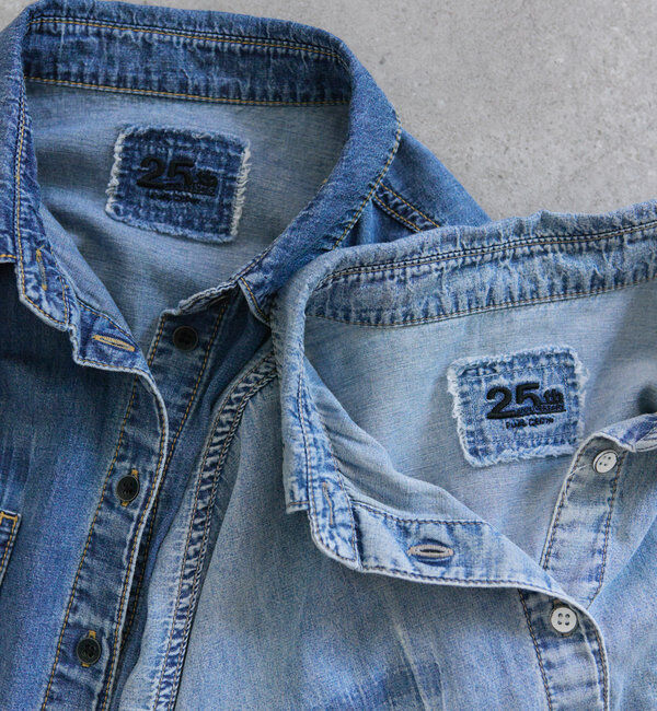  「【25th】綿麻デニムハーフスリーブブラウス」|シャツ・ブラウス|