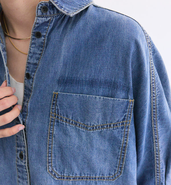  「【25th】綿麻デニムハーフスリーブブラウス」|シャツ・ブラウス|