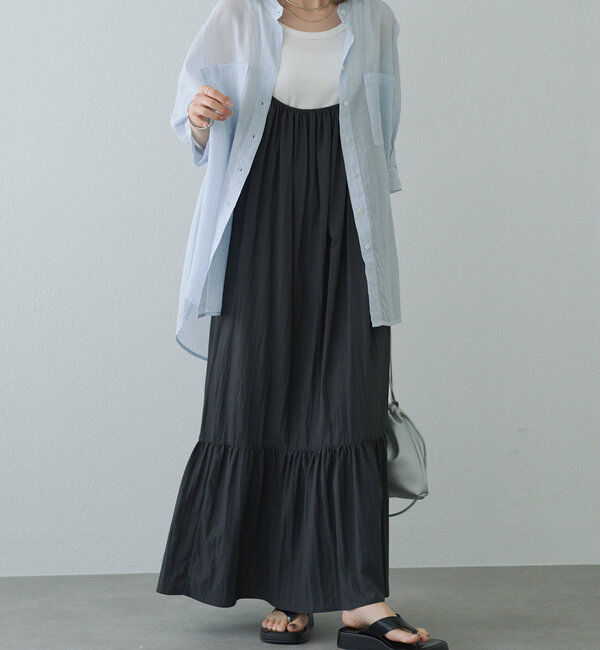  「【25th】ストライプコットンラミーバンドカラーブラウス」|シャツ・ブラウス|