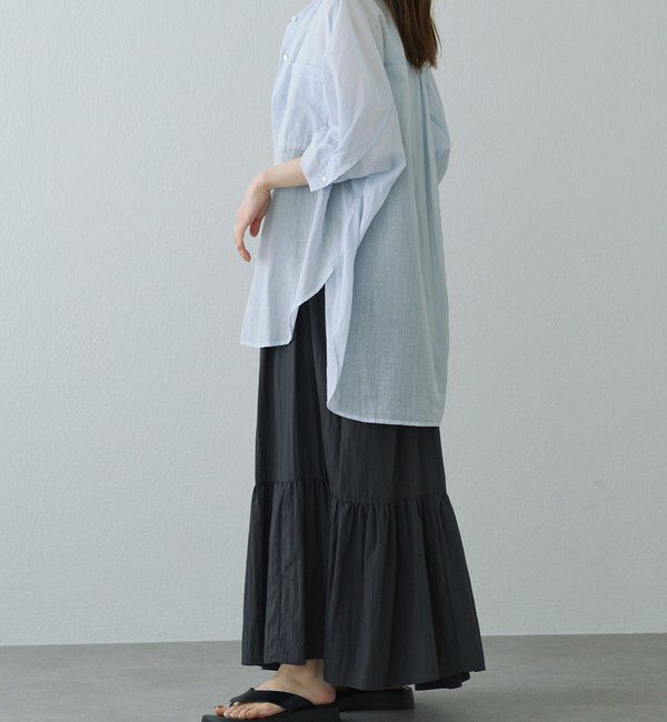  「【25th】ストライプコットンラミーバンドカラーブラウス」|シャツ・ブラウス|