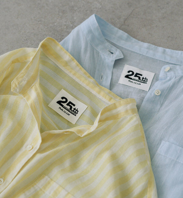  「【25th】ストライプコットンラミーバンドカラーブラウス」|シャツ・ブラウス|