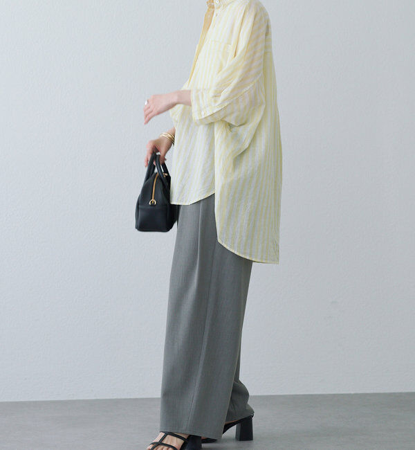  「【25th】ストライプコットンラミーバンドカラーブラウス」|シャツ・ブラウス|