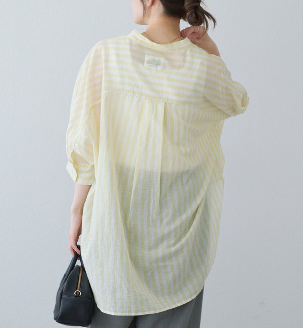  「【25th】ストライプコットンラミーバンドカラーブラウス」|シャツ・ブラウス|