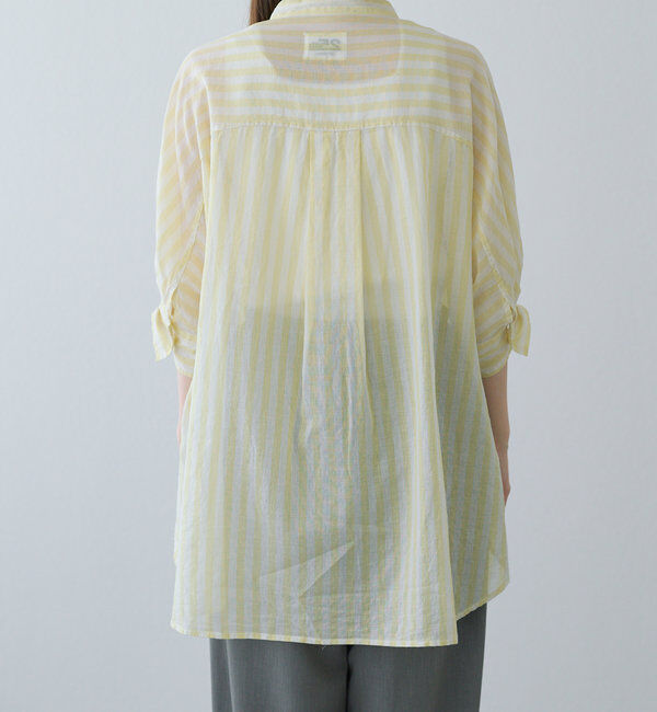  「【25th】ストライプコットンラミーバンドカラーブラウス」|シャツ・ブラウス|