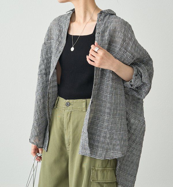  「【日焼け・冷房対策に◎】綿麻チェックオーバーシャツブラウス」|シャツ・ブラウス|