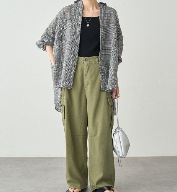  「【日焼け・冷房対策に◎】綿麻チェックオーバーシャツブラウス」|シャツ・ブラウス|