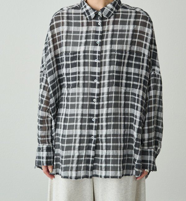  「【日焼け・冷房対策に◎】綿麻チェックオーバーシャツブラウス」|シャツ・ブラウス|