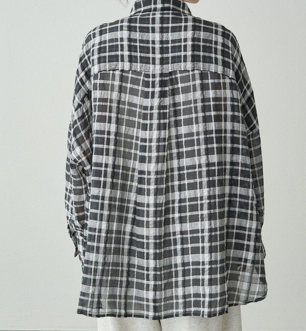  「【日焼け・冷房対策に◎】綿麻チェックオーバーシャツブラウス」|シャツ・ブラウス|