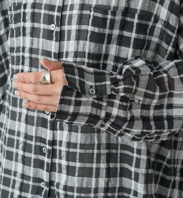  「【日焼け・冷房対策に◎】綿麻チェックオーバーシャツブラウス」|シャツ・ブラウス|