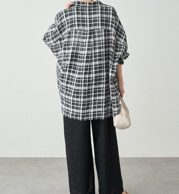  「【日焼け・冷房対策に◎】綿麻チェックオーバーシャツブラウス」|シャツ・ブラウス|