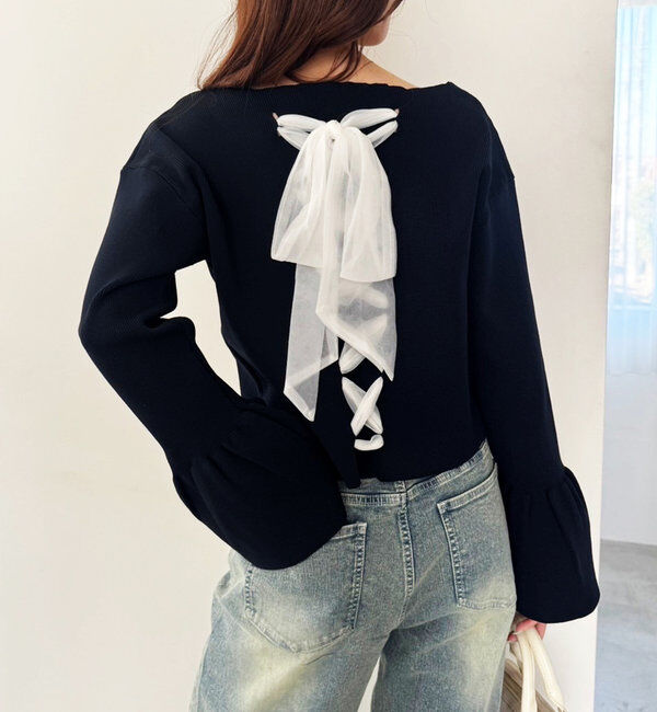  「レースアップニット」|ニット・セーター|ネイビー