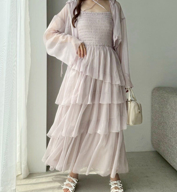  「ティアードシアーロングワンピ」|ワンピース|
