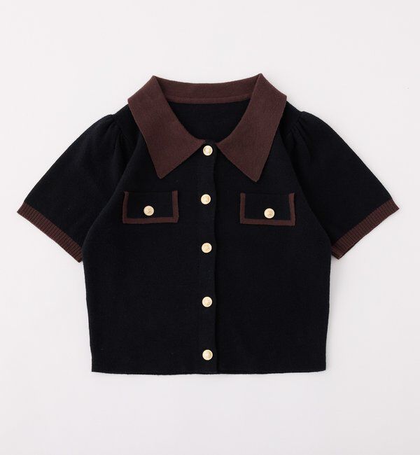  「金ボタン配色衿ニットトップス」|ニット・セーター|