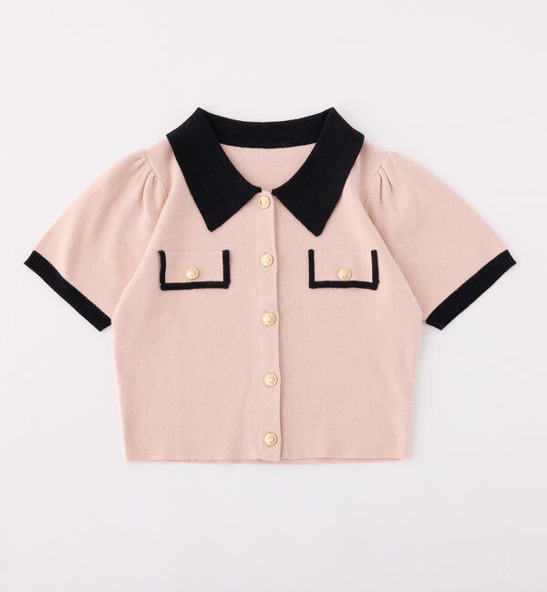  「金ボタン配色衿ニットトップス」|ニット・セーター|