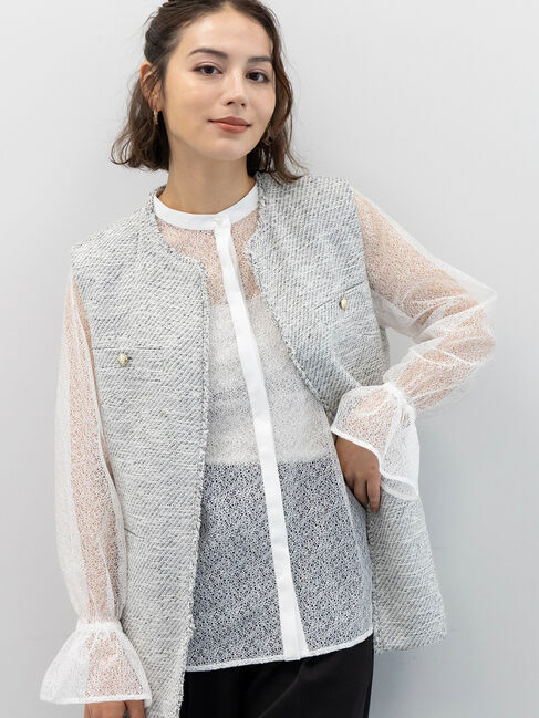 Te chichi「【セレモニーアイテム】フリンジツイードジレ」|ダウンベスト・ベスト|