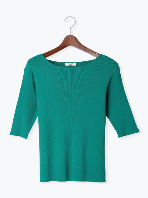 Te chichi TERRASSE「ボートネックハーフスリーブリブニット」|ニット・セーター|グリーン