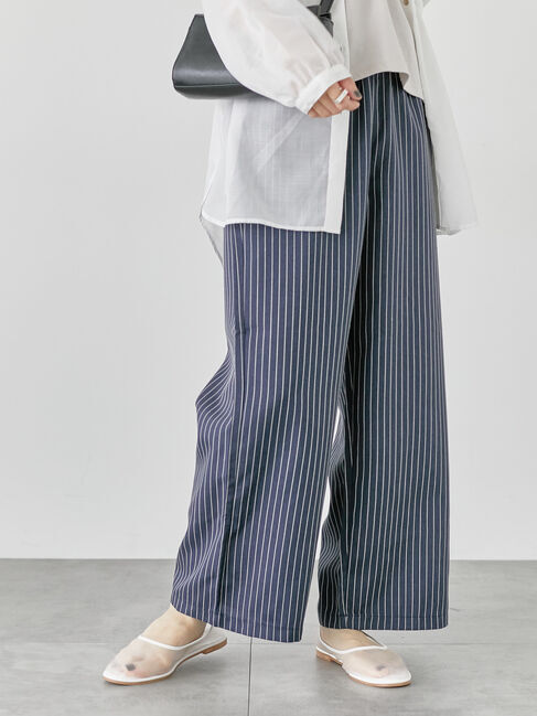 Lugnoncure「麻調ストライプイージーパンツ」|その他|ネイビー