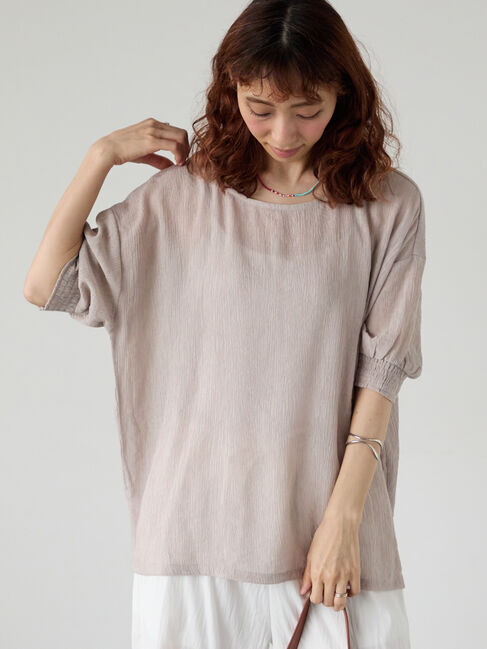 Lugnoncure「楊柳袖シャーリングブラウス」|シャツ・ブラウス|グレー