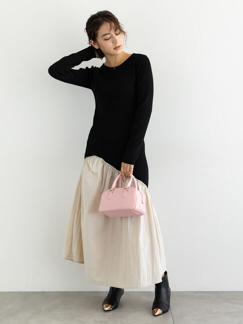 Te chichi「【宮本茉由着用】リブニットドッキングアシメワンピース」|ワンピース|ブラック