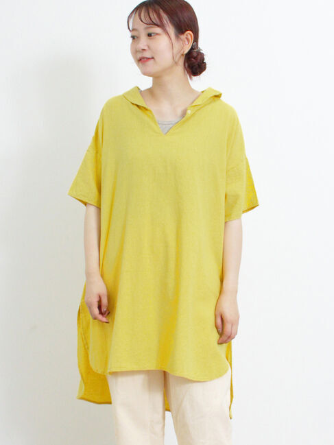 Samansa Mos2「【クールコットン】柄アソートスキッパーチュニック」|シャツ・ブラウス|イエロー