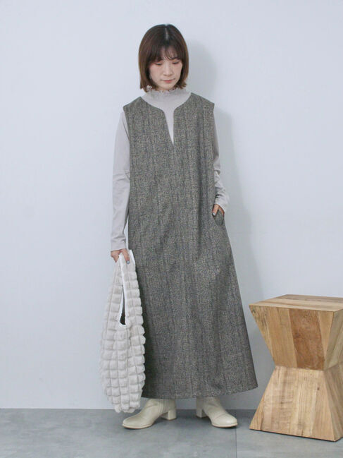 Samansa Mos2 blue「ウールライクチェックジャンスカ」|ワンピース|ベージュ