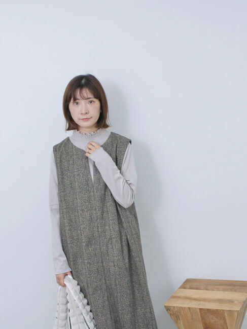 Samansa Mos2 blue「ウールライクチェックジャンスカ」|ワンピース|