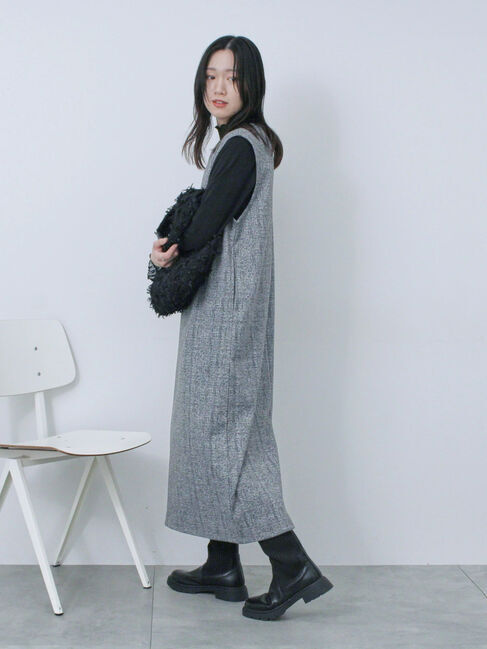 Samansa Mos2 blue「ウールライクチェックジャンスカ」|ワンピース|