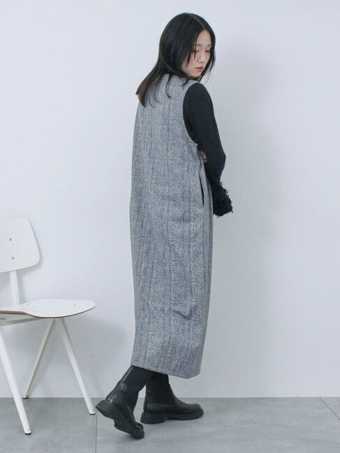 Samansa Mos2 blue「ウールライクチェックジャンスカ」|ワンピース|