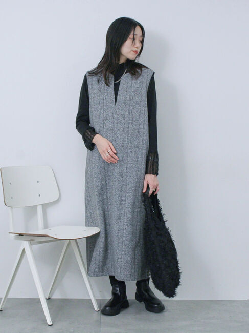 Samansa Mos2 blue「ウールライクチェックジャンスカ」|ワンピース|