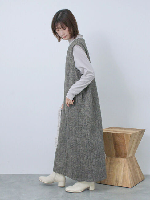 Samansa Mos2 blue「ウールライクチェックジャンスカ」|ワンピース|