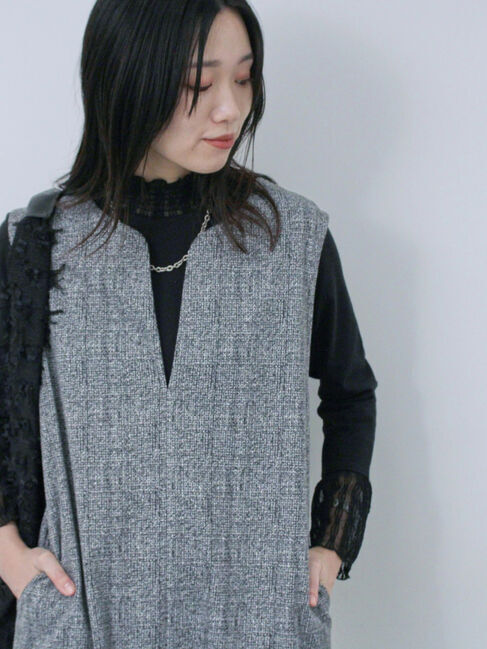 Samansa Mos2 blue「ウールライクチェックジャンスカ」|ワンピース|