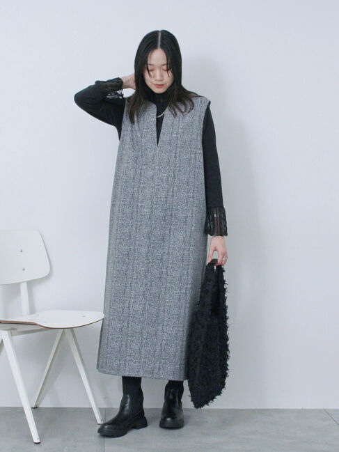 Samansa Mos2 blue「ウールライクチェックジャンスカ」|ワンピース|