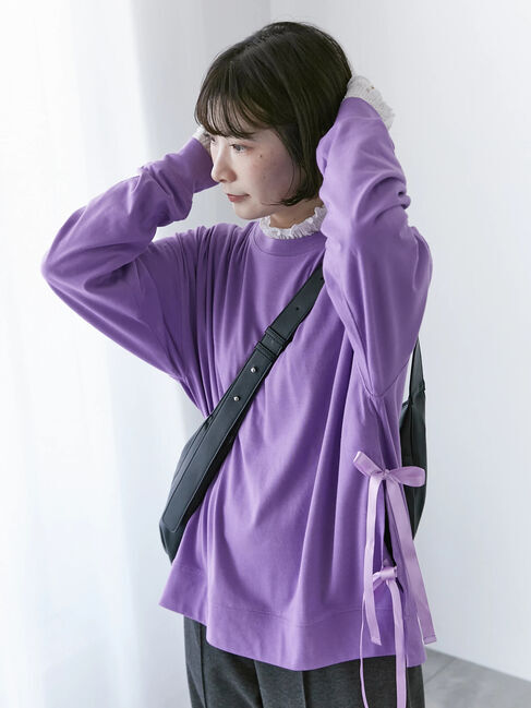 Samansa Mos2 blue「◎サイドリボンロンT」|Tシャツ・カットソー|パープル