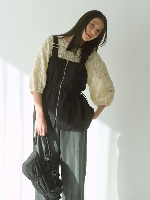 Samansa Mos2 blue「フロントジップドロストビスチェ」|シャツ・ブラウス|