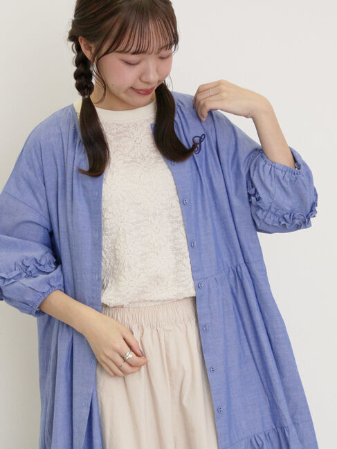 Samansa Mos2「【S/Mサイズ】イニシャル刺繍7分袖ティアードワンピース」|ワンピース|