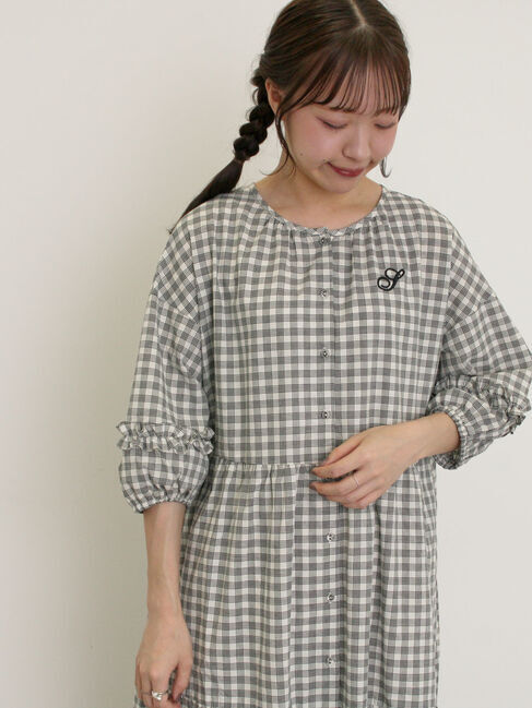 Samansa Mos2「【S/Mサイズ】イニシャル刺繍7分袖ティアードワンピース」|ワンピース|