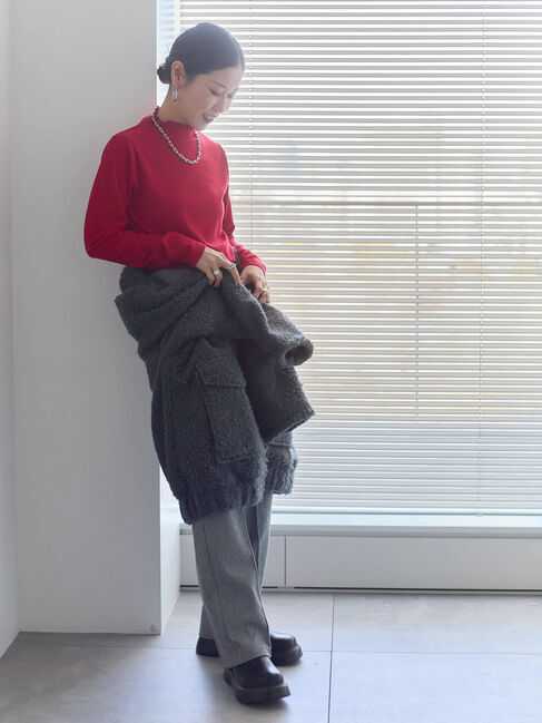 Samansa Mos2 blue「【吸湿発熱】リブフリル衿PO」|Tシャツ・カットソー|